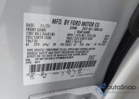 2023 Ford Mustang Mach-E Premium z USA, uszkodzony, nr VIN 3FMTK3SU1PMB05285